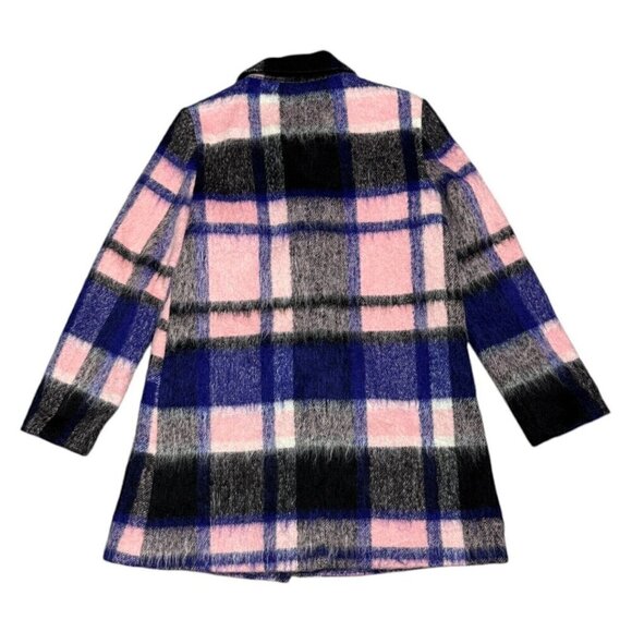 ELLE Aubry Plaid WOOL Faux Mohair Luxury Designer Pink Winter Glam Coat Size 4 - Picture 2 of 5